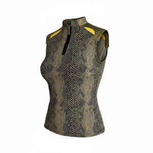 Jamie Sadock Sleeveless Snakeskin Golf Top Metallic Trim Zip Neck Size Small